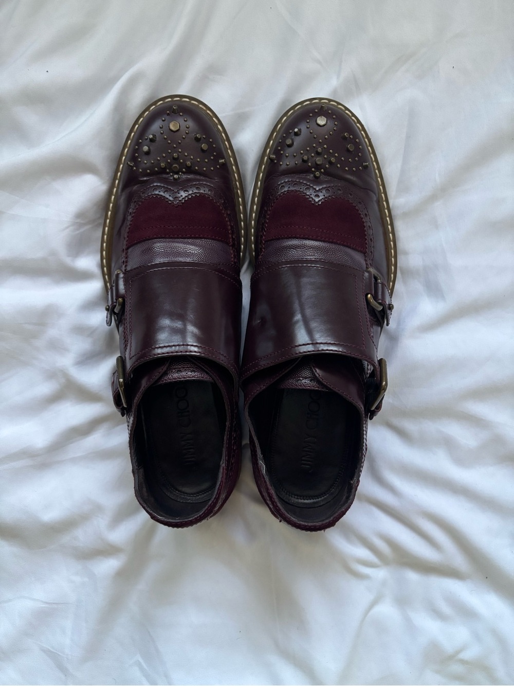 Jimmy Choo Men's Burgundy Leather Monk Strap Brogues